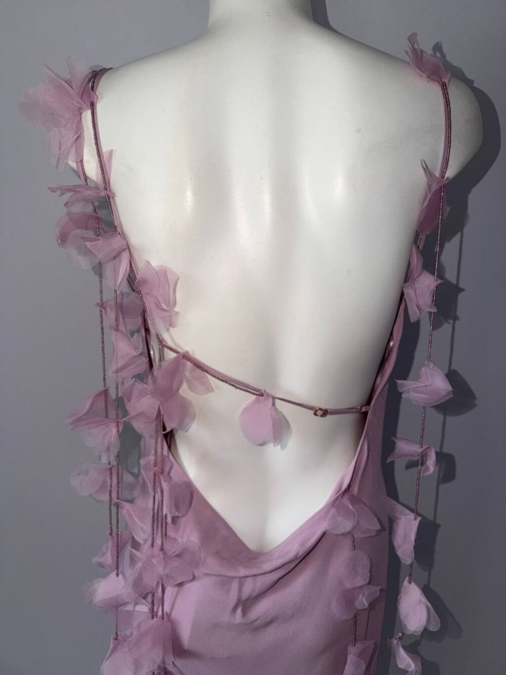 Cult Gaia Nymeria Silk Blend Cowl Neck Floral Applique Maxi Dress Large Lavender - Picture 8 of 12